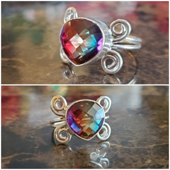 3ct Multi-Facet Tri-Colored Tourmaline Ring Size 7 - Picture 6 of 7